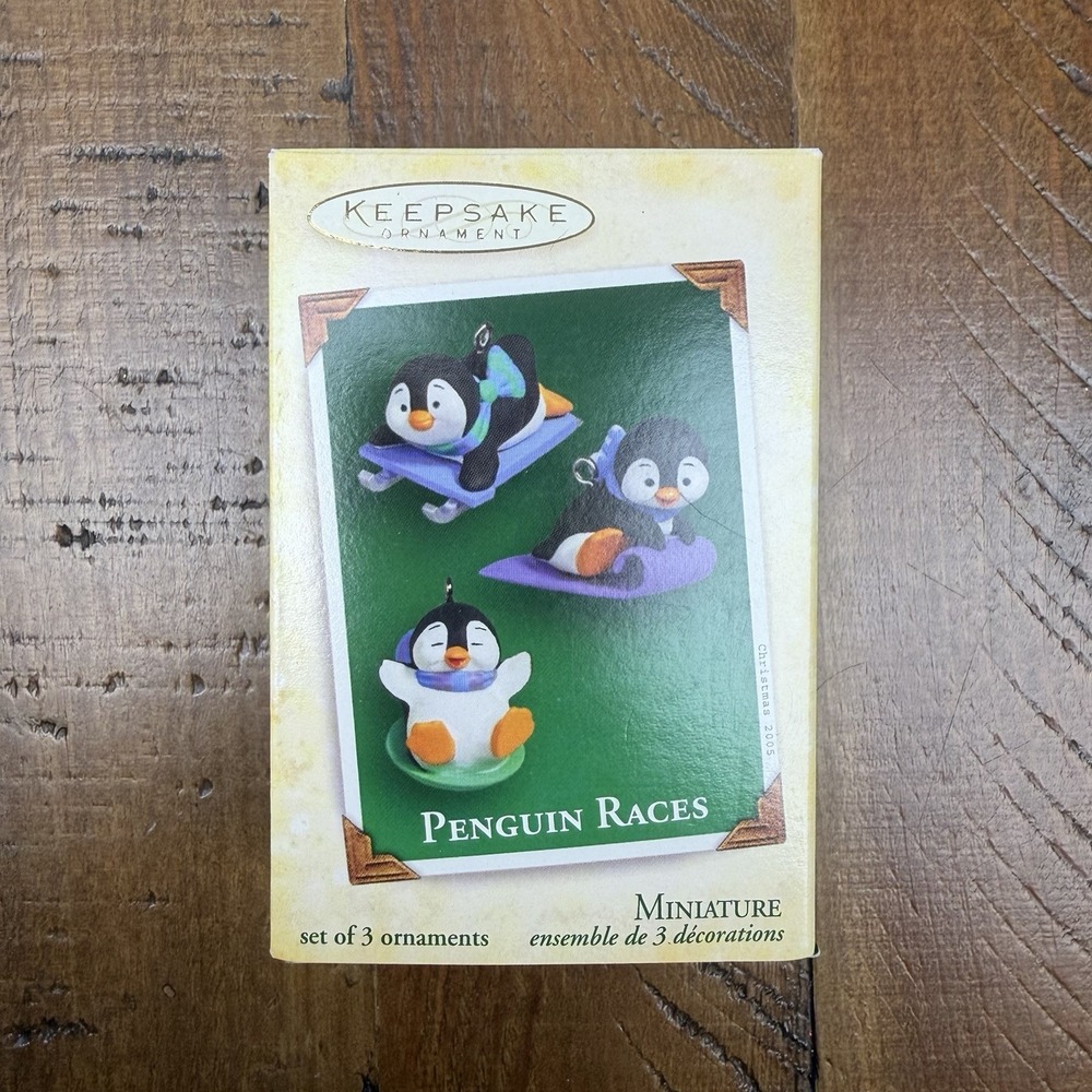 Hallmark Keepsake Ornaments Penguin Races Set Of 3 Miniature 2005 NIB